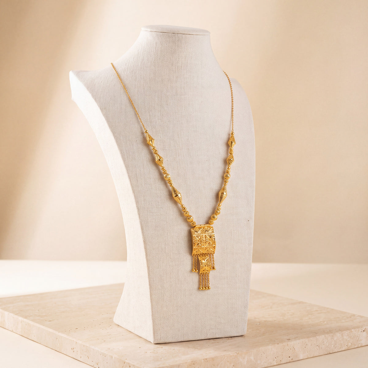 Casting Mala Necklace 21 on travertine