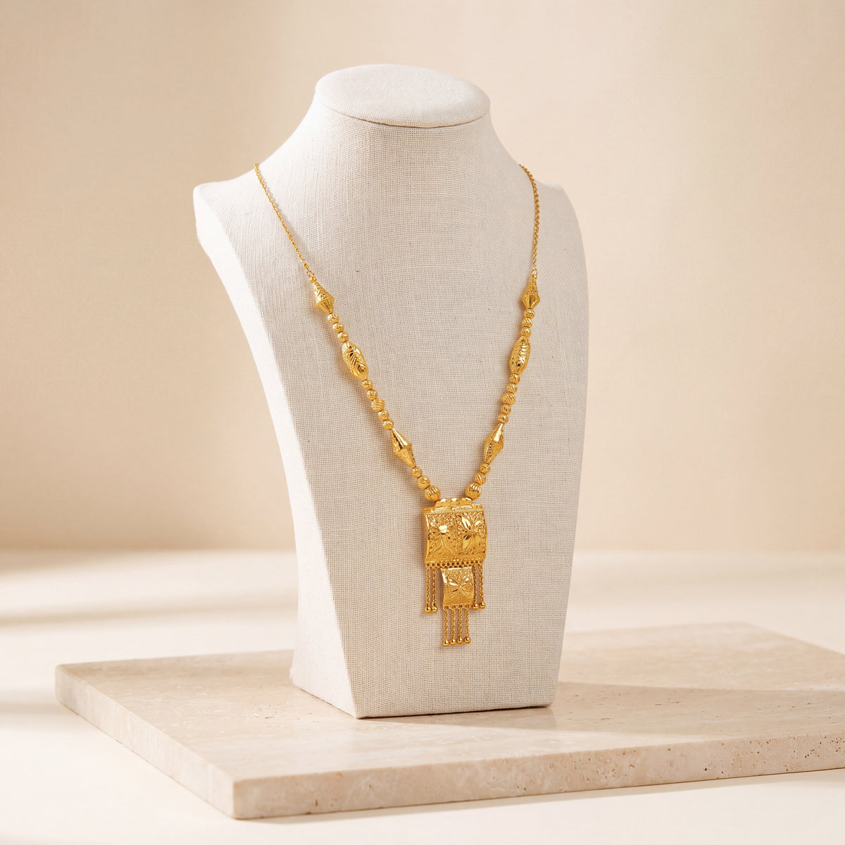 Casting Mala Necklace 28 on travertine