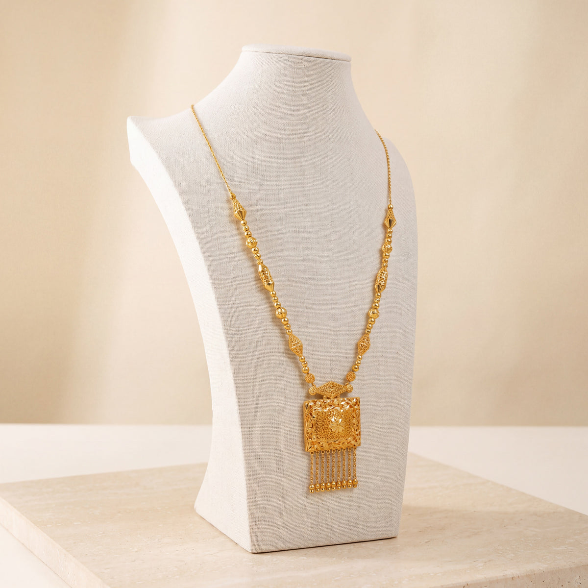 Casting Mala Necklace 29 on travertine