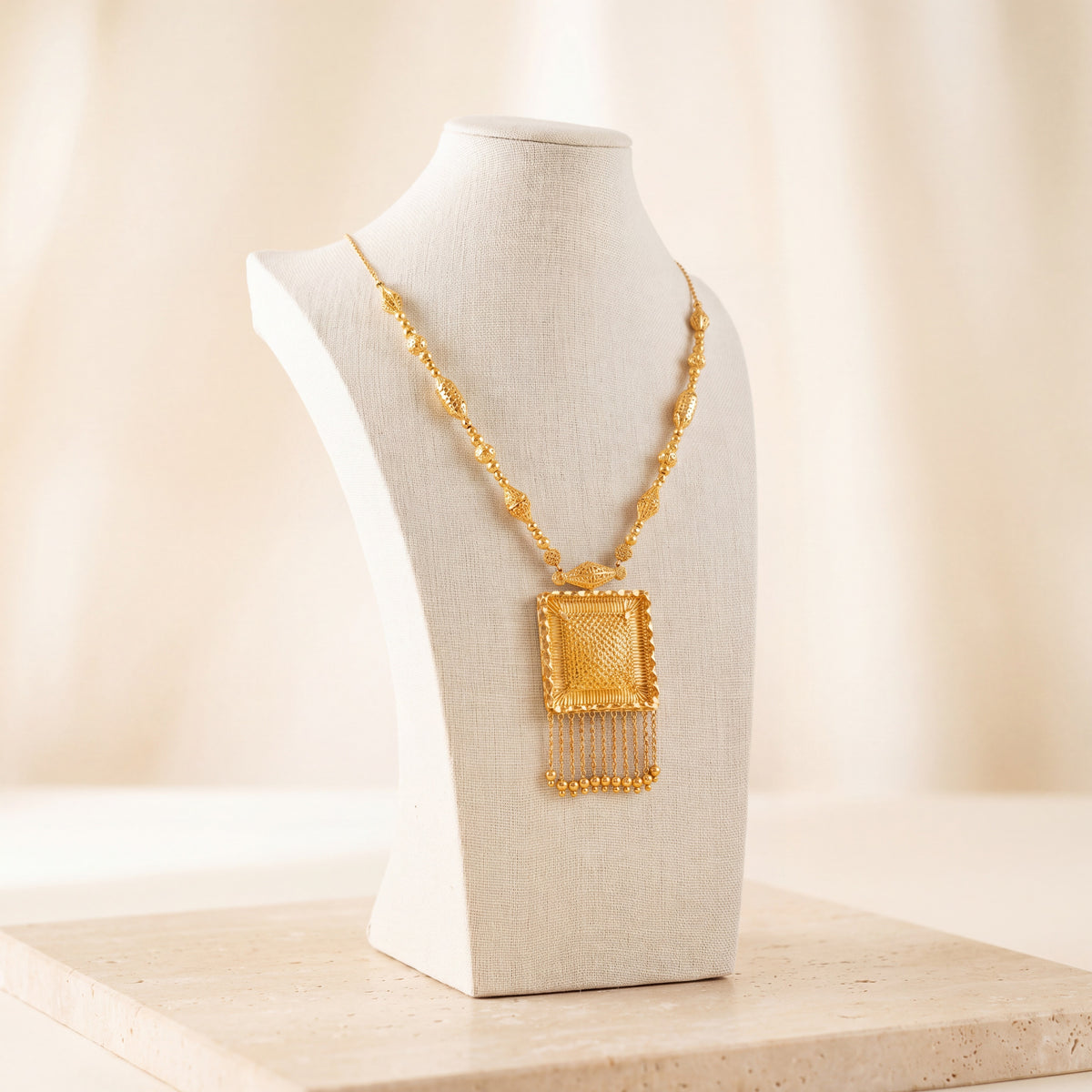 Casting Mala Necklace 32 on travertine