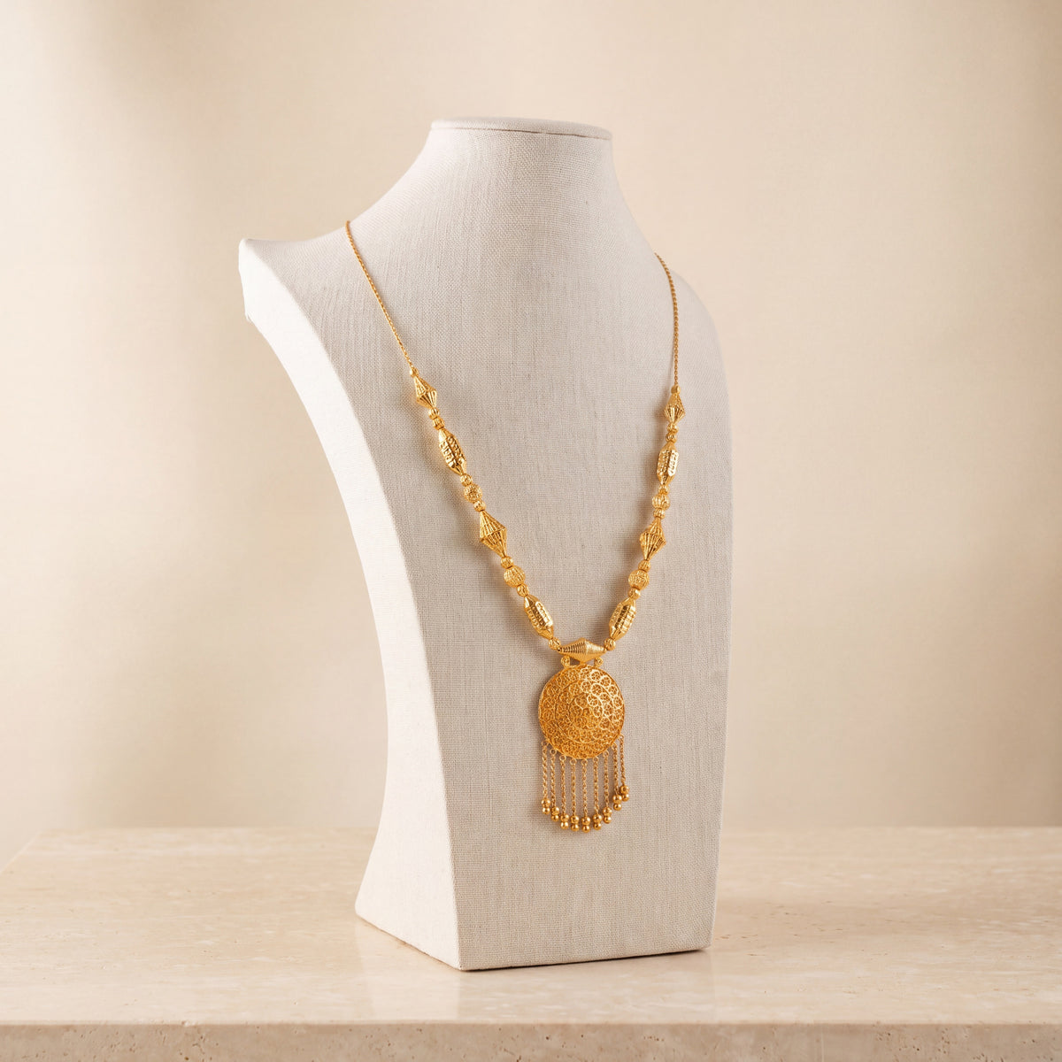 Casting Mala Necklace 33 on travertine