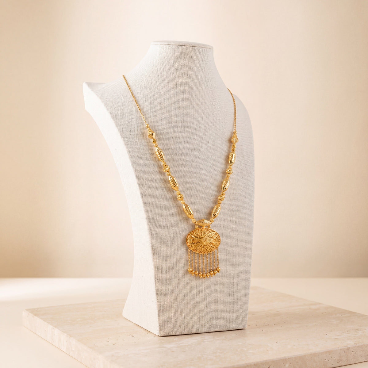 Casting Mala Necklace 34 on travertine