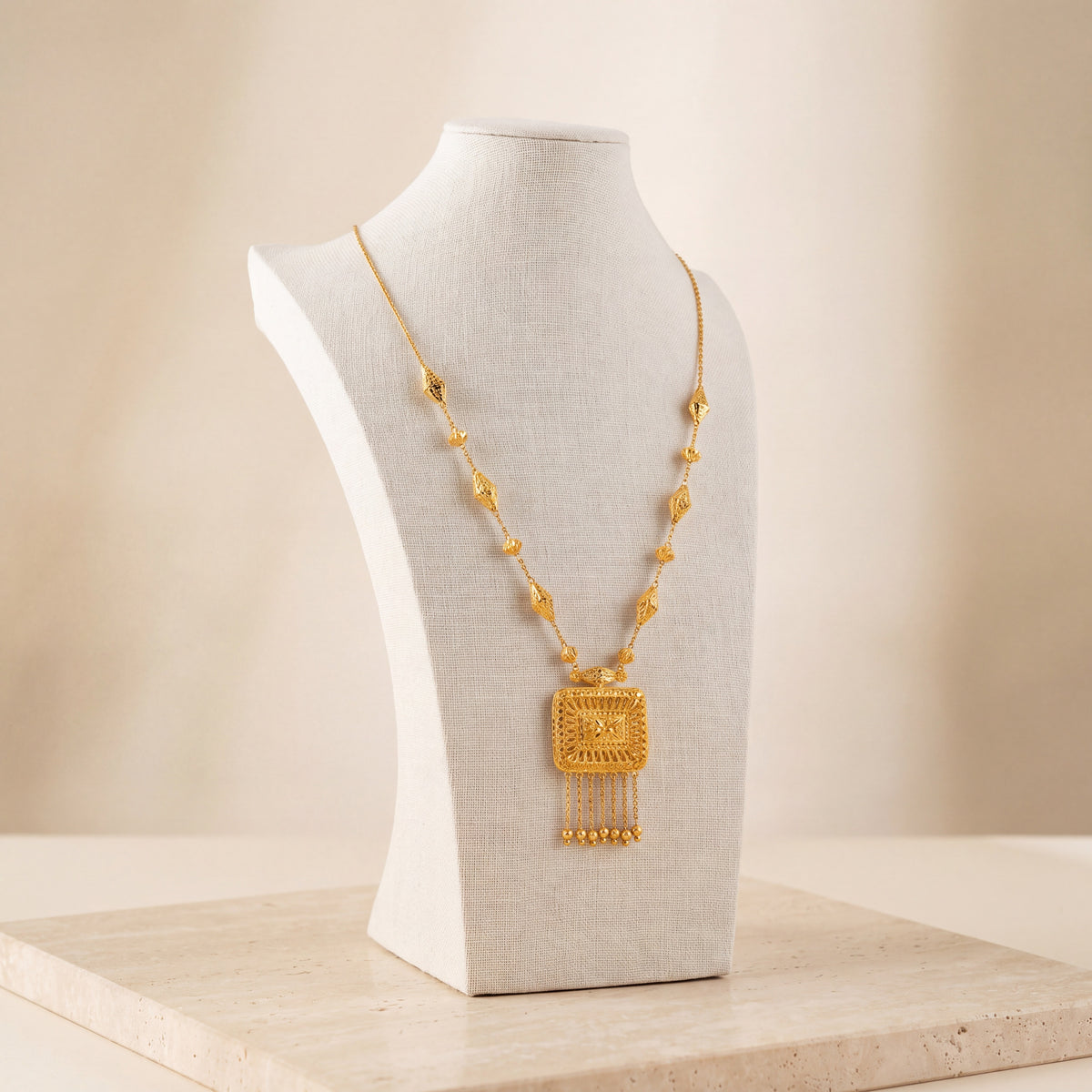 Casting Mala Necklace 35 on travertine