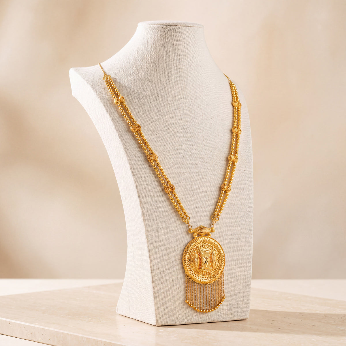 Casting Mala Necklace 45 on travertine