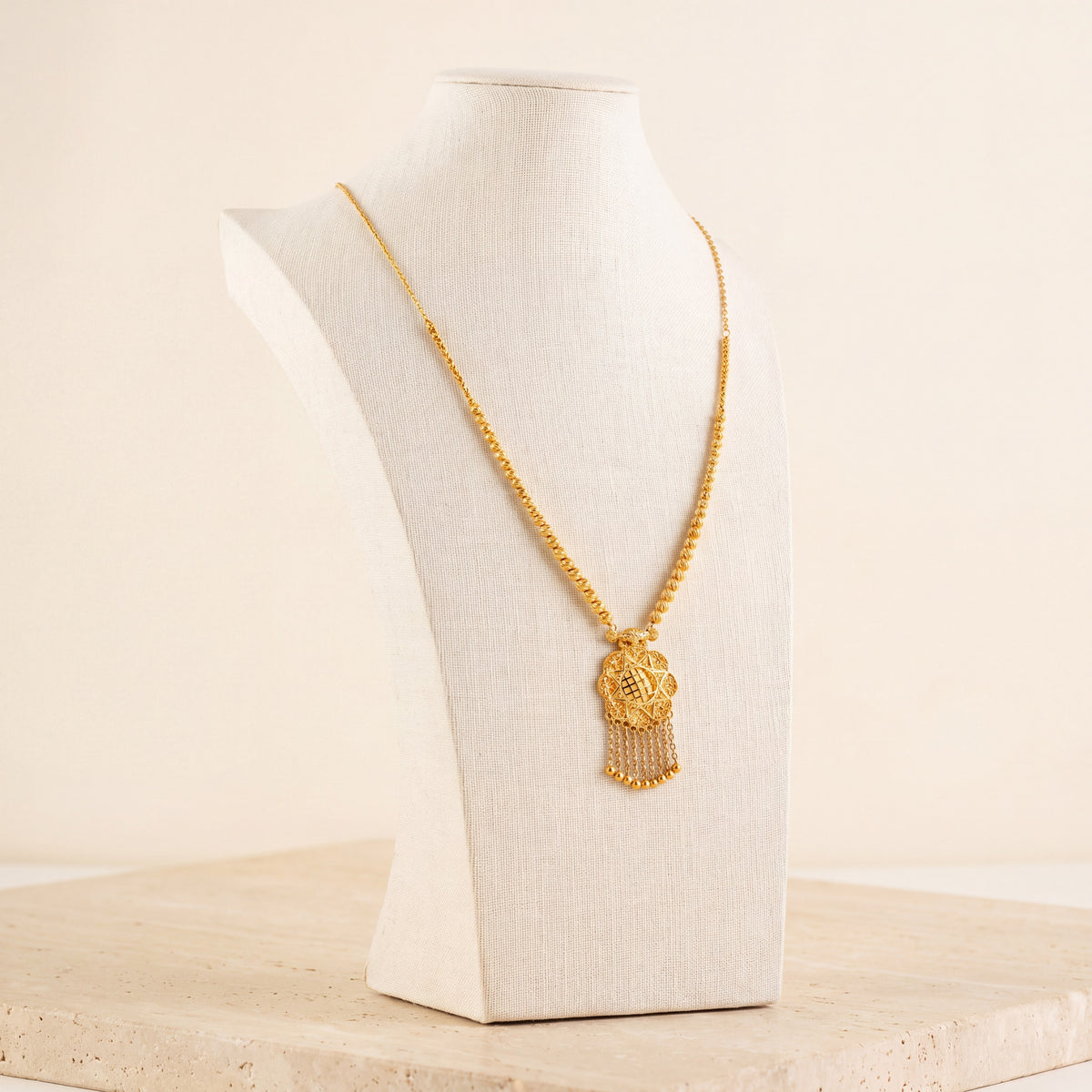 Casting Mala Necklace 47 on travertine