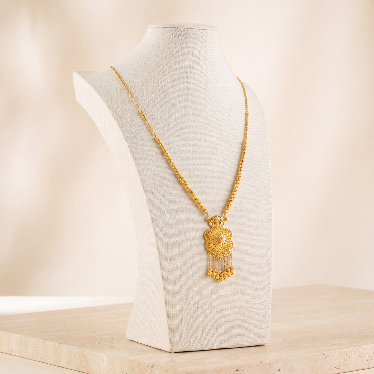 Casting Mala Necklace 59 on travertine