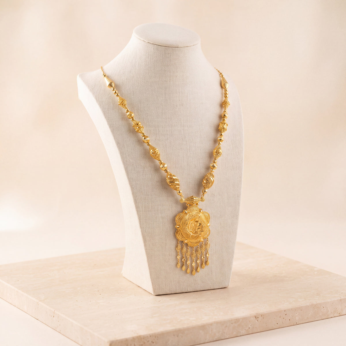 Casting Mala Necklace 61 on travertine