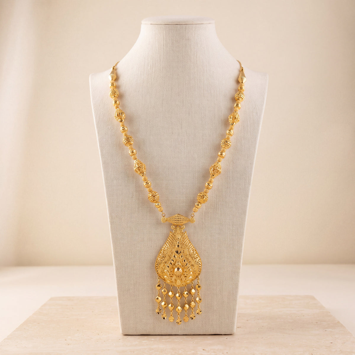 Casting Mala Necklace 64 on travertine