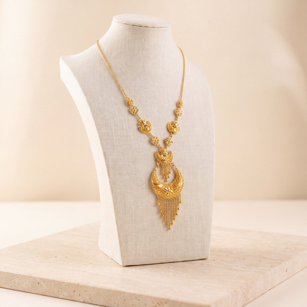 Casting Mala Necklace 69 on travertine