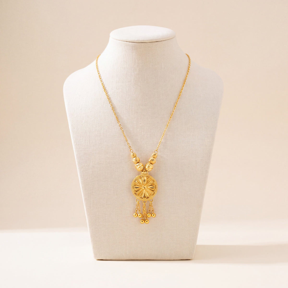 Diamond Cut Circle Mala Necklace 1, 925 silver 24K gold plated