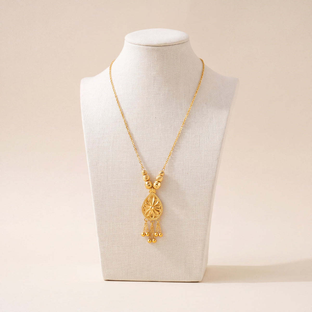 Diamond Cut Drop Mala Necklace 1, 925 silver 24K gold plated