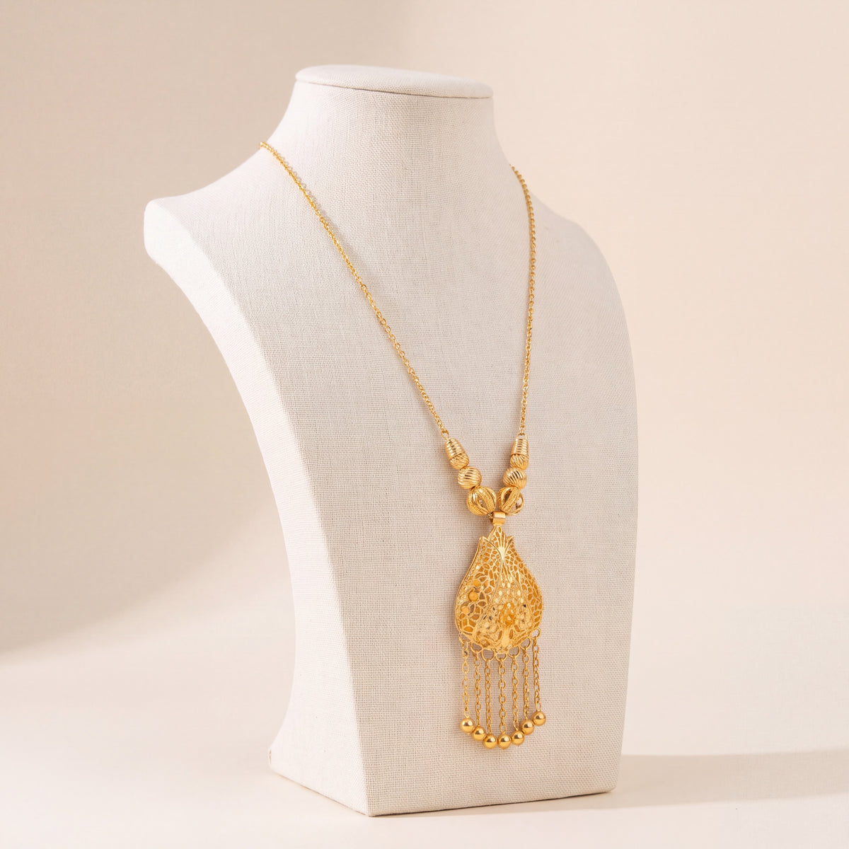 Diamond Cut Drop Mala Necklace 2, 925 silver 24K gold plated