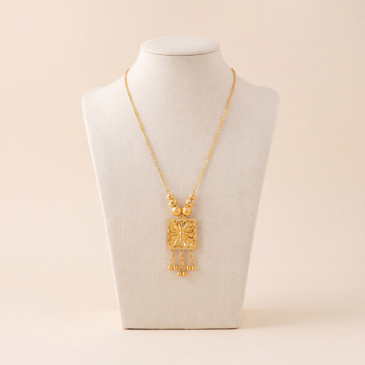 Diamond Cut Frame Mala Necklace 1, 925 silver 24K gold plated