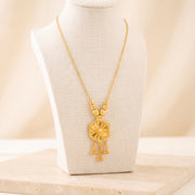 Diamond Cut Hexa Mala Necklace 1 on travertine