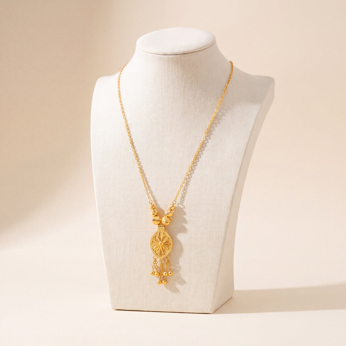 Diamond Cut Marquise Mala Necklace 1, 925 silver 24K gold plated