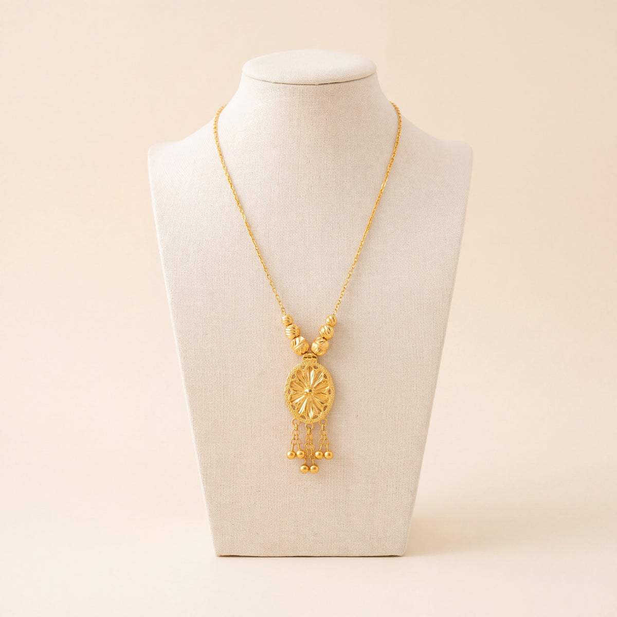 Diamond Cut Oval Mala Necklace 1, 925 silver 24K gold plated