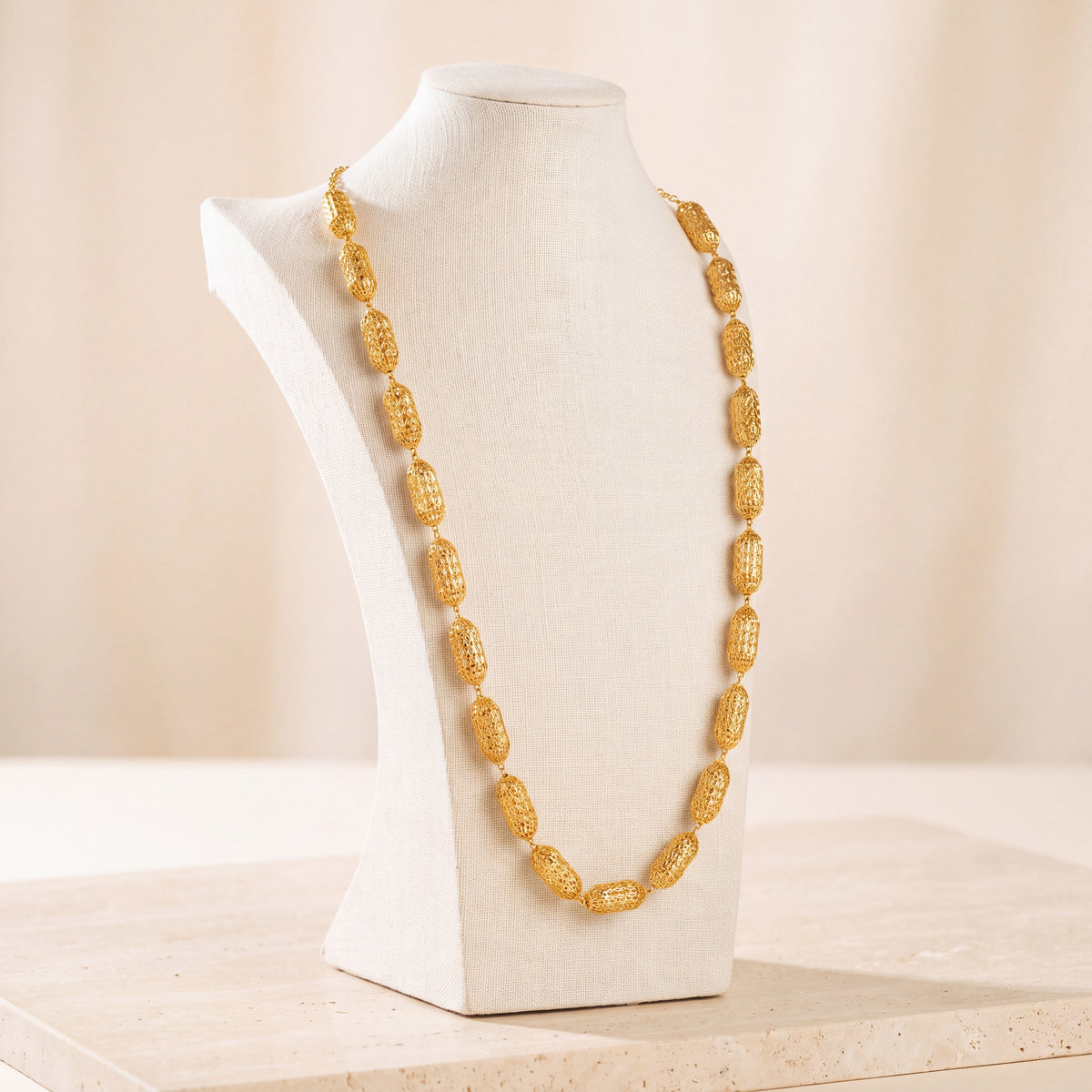 Full Beads Mala Necklace 19 on travertine