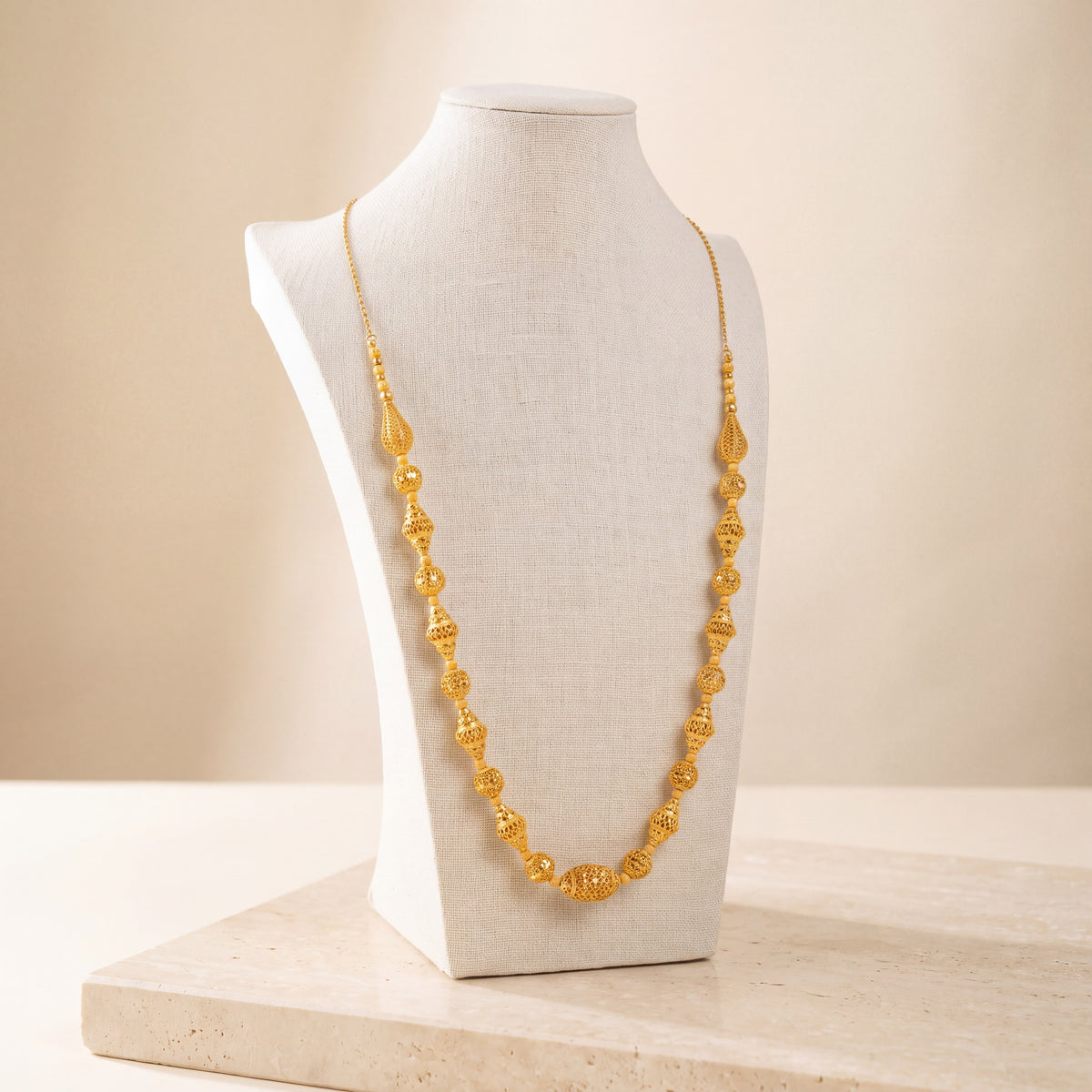 Full Beads Mala Necklace 23 on travertine
