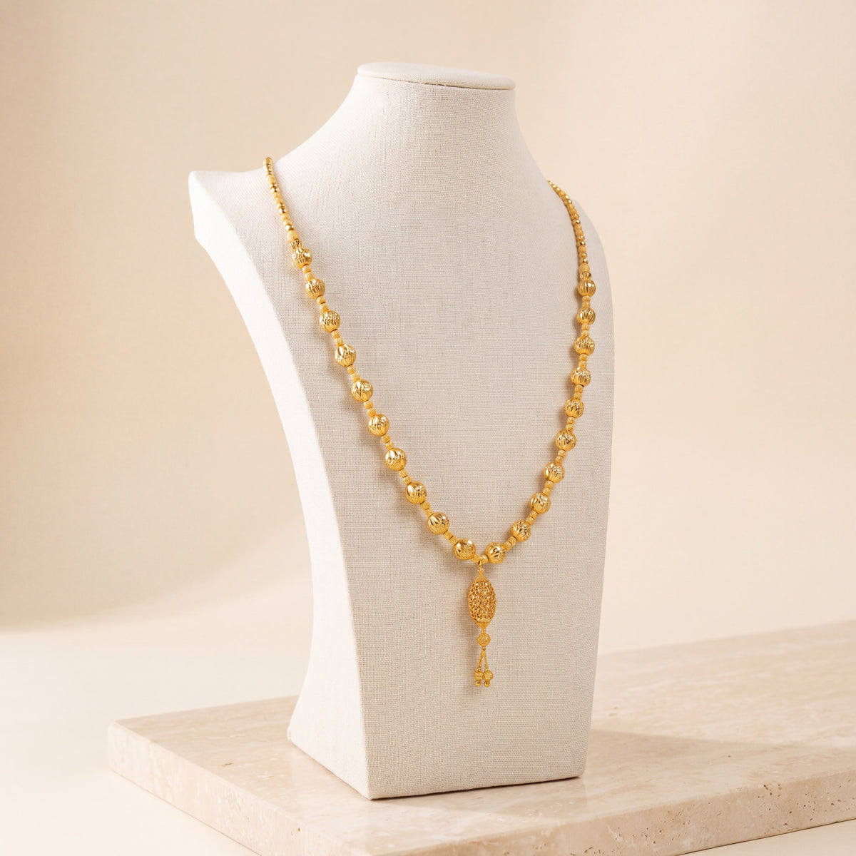 Full Beads Mala Necklace 31 on travertine