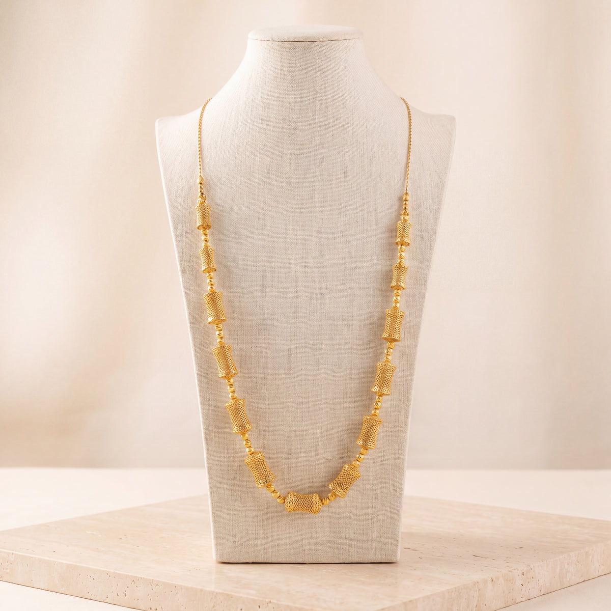 Full Beads Mala Necklace 41 on travertine