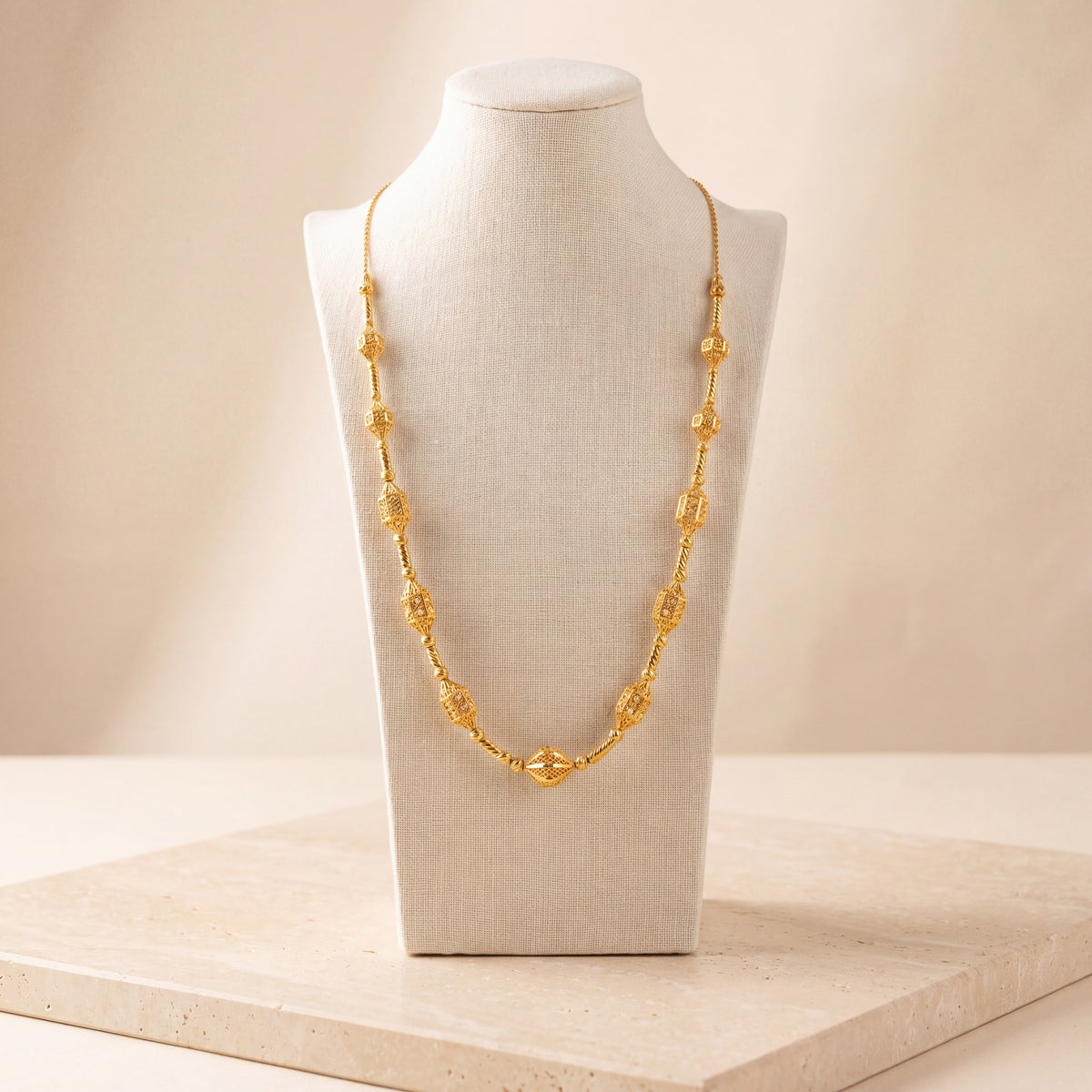 Full Beads Mala Necklace 43 on travertine