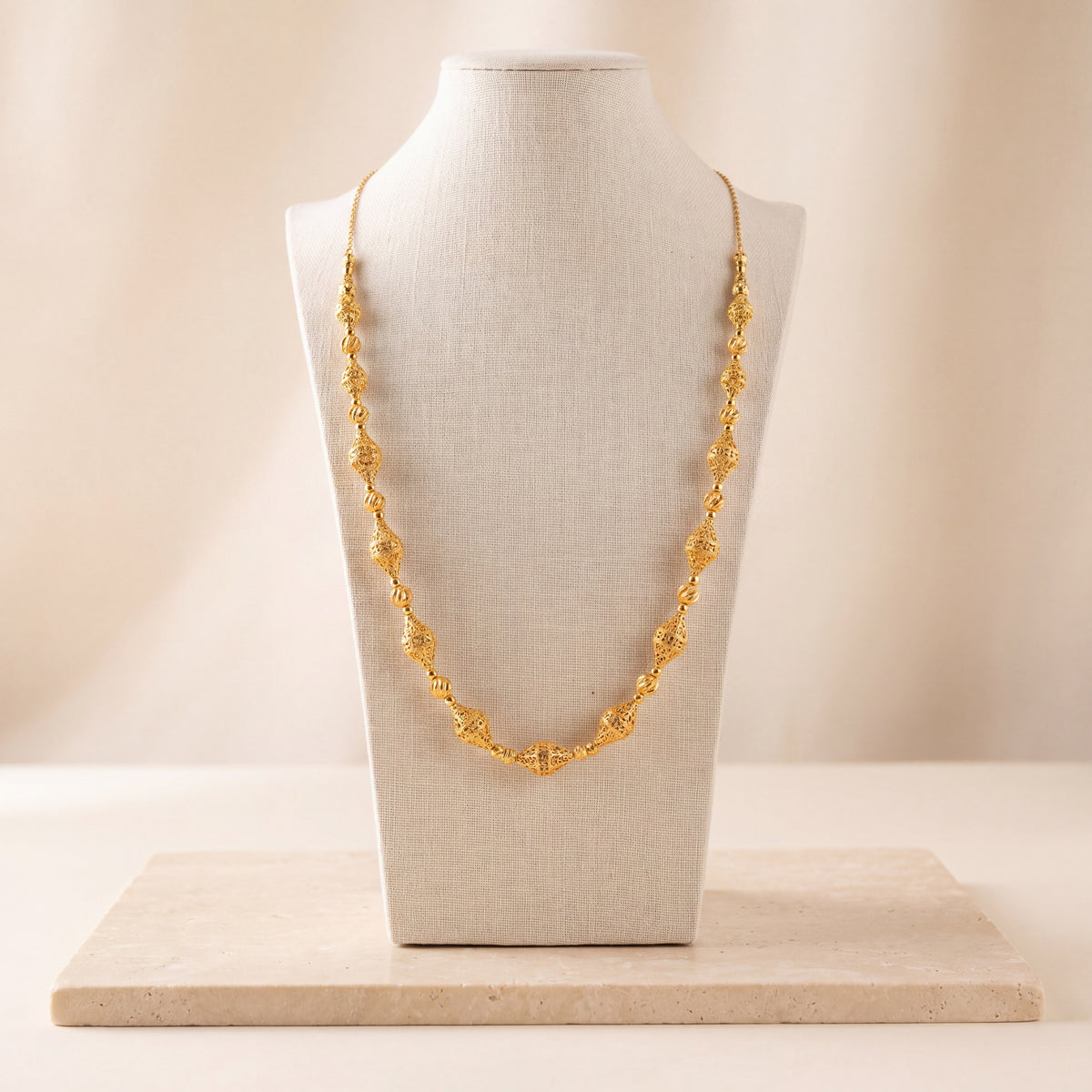 Full Beads Mala Necklace 44 on travertine