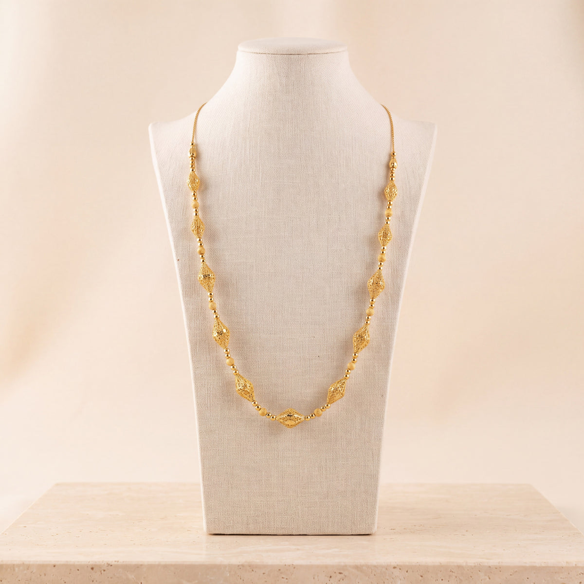 Full Beads Mala Necklace 48 on travertine