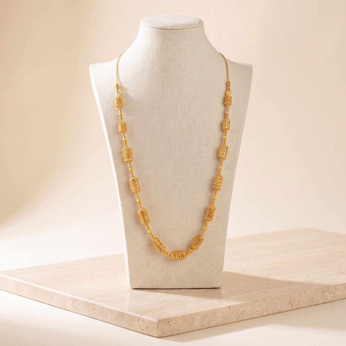 Full Beads Mala Necklace 50 on travertine