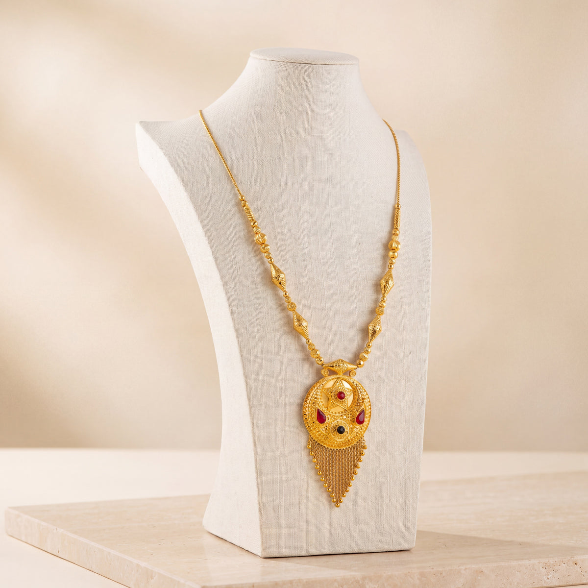 Full Moon Mala Necklace Big on travertine