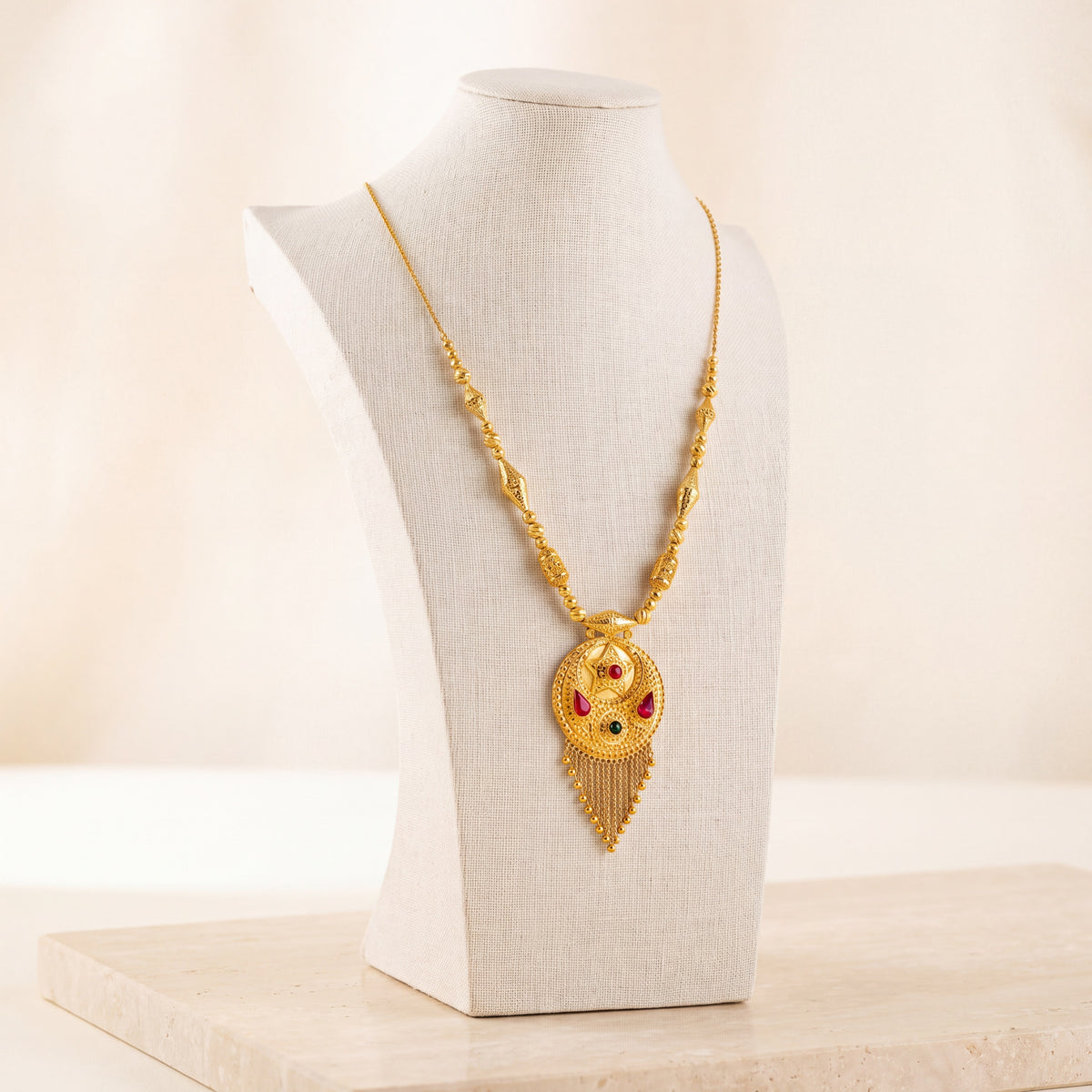 Full Moon Mala Necklace Medium on travertine