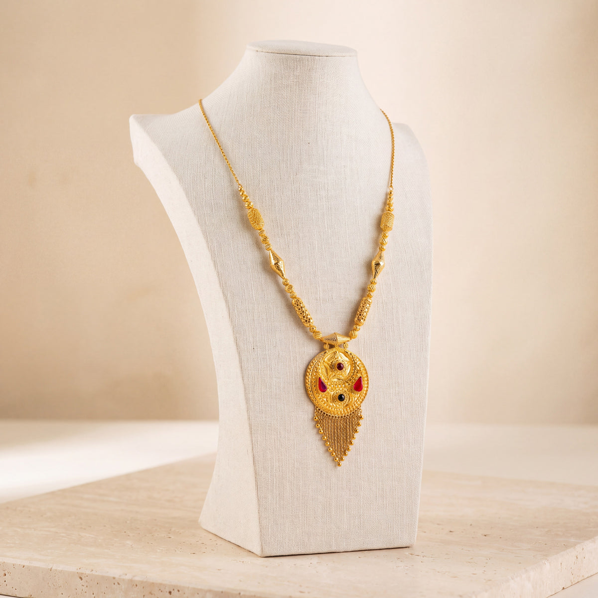 Full Moon Mala Necklace Small on travertine