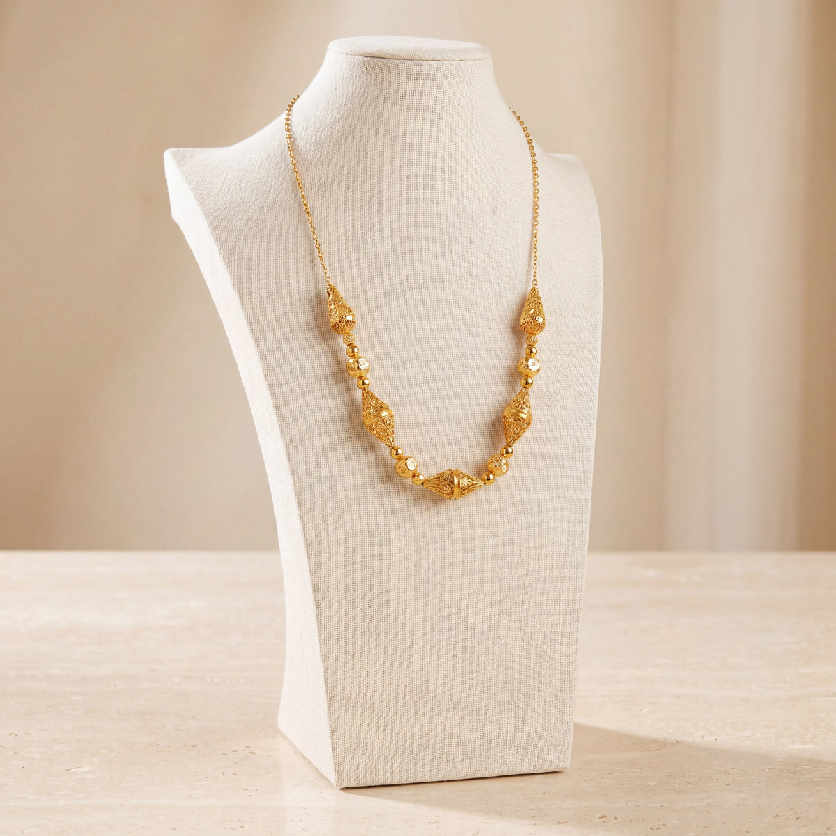 Half Beads Mala Necklace 1 on travertine