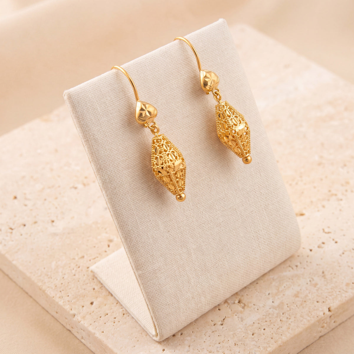 Kid's Bead Drop Earrings (D2) on travertine