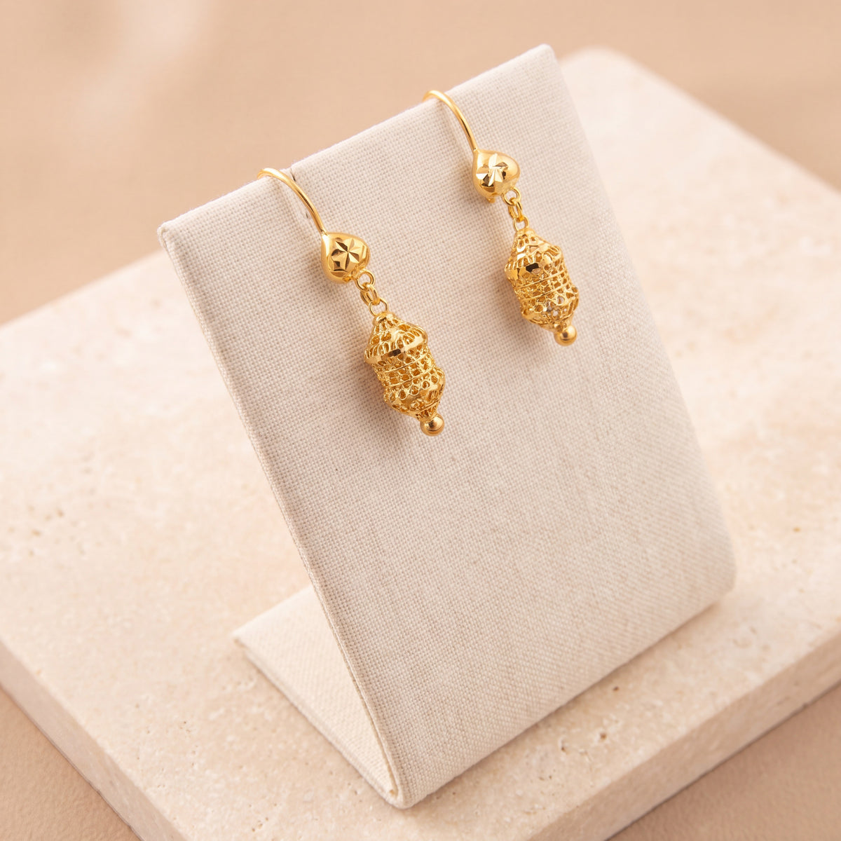 Kid's Bead Drop Earrings (D8) on travertine