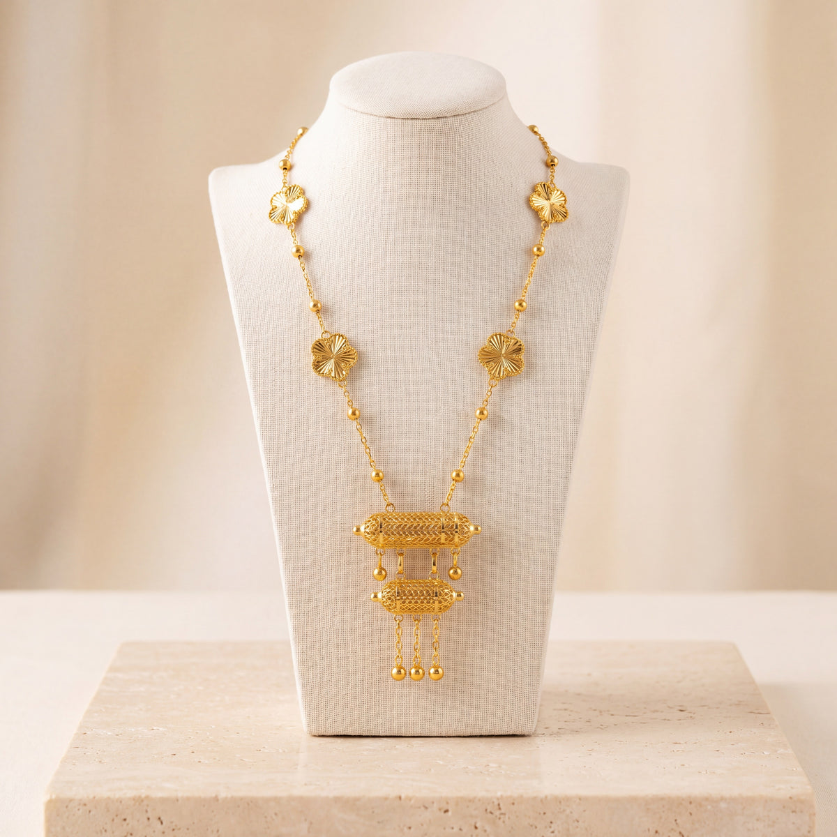 Kids 2 Step RP Mala Necklace 1 on travertine