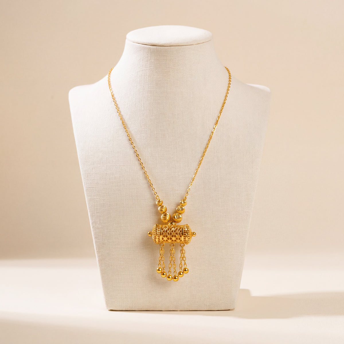Kids Barrel Mala Necklace 17, 925 silver 24K gold plated