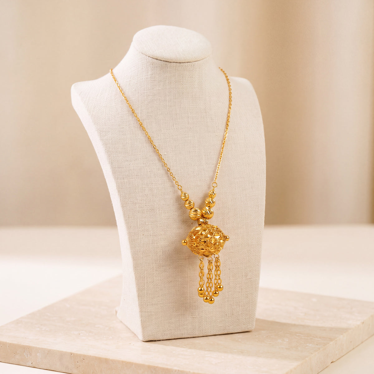 Kids Barrel Mala Necklace 2 on travertine