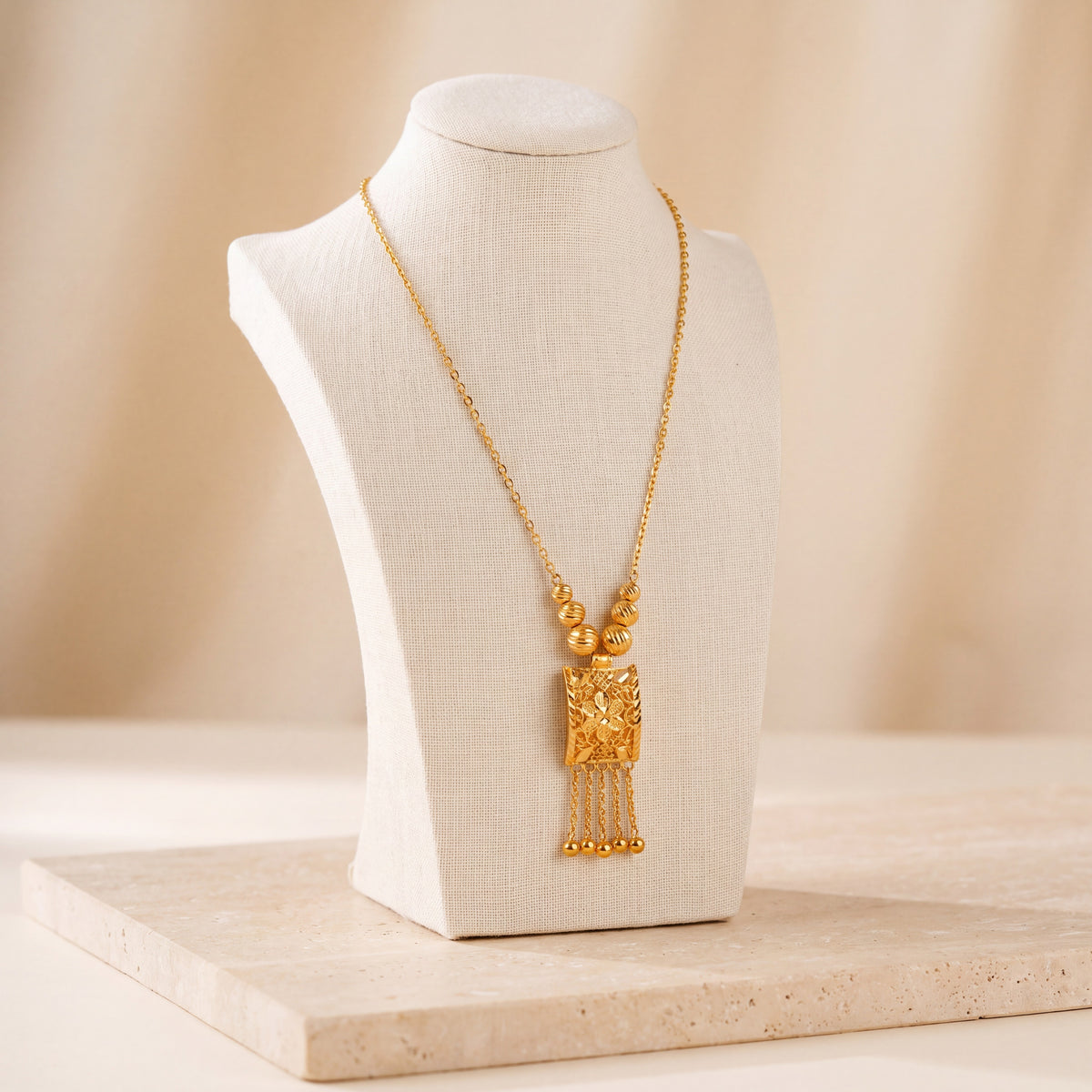 Kids Casting Mala Necklace 11 on travertine