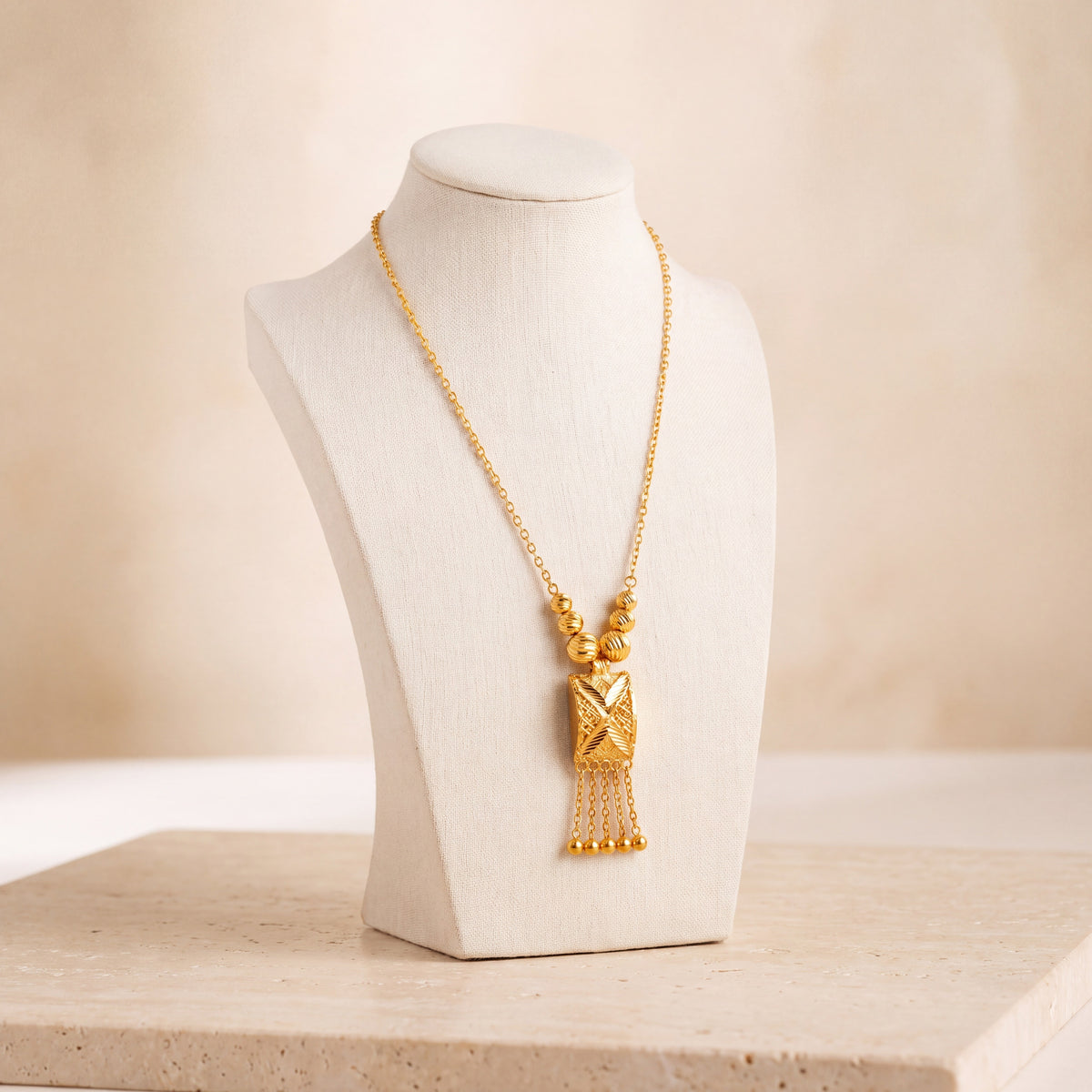 Kids Casting Mala Necklace 2 on travertine