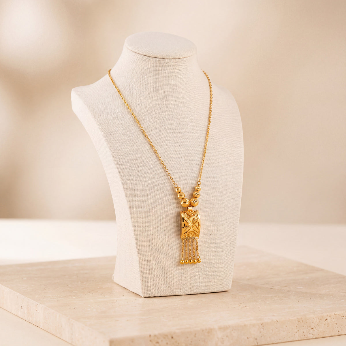Kids Casting Mala Necklace 5 on travertine