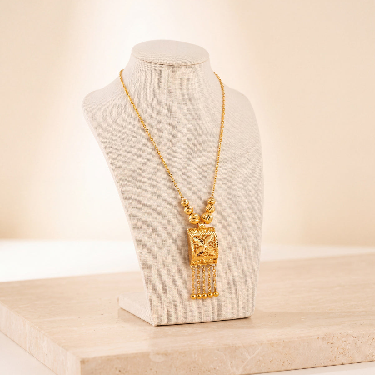 Kids Casting Mala Necklace 7 on travertine
