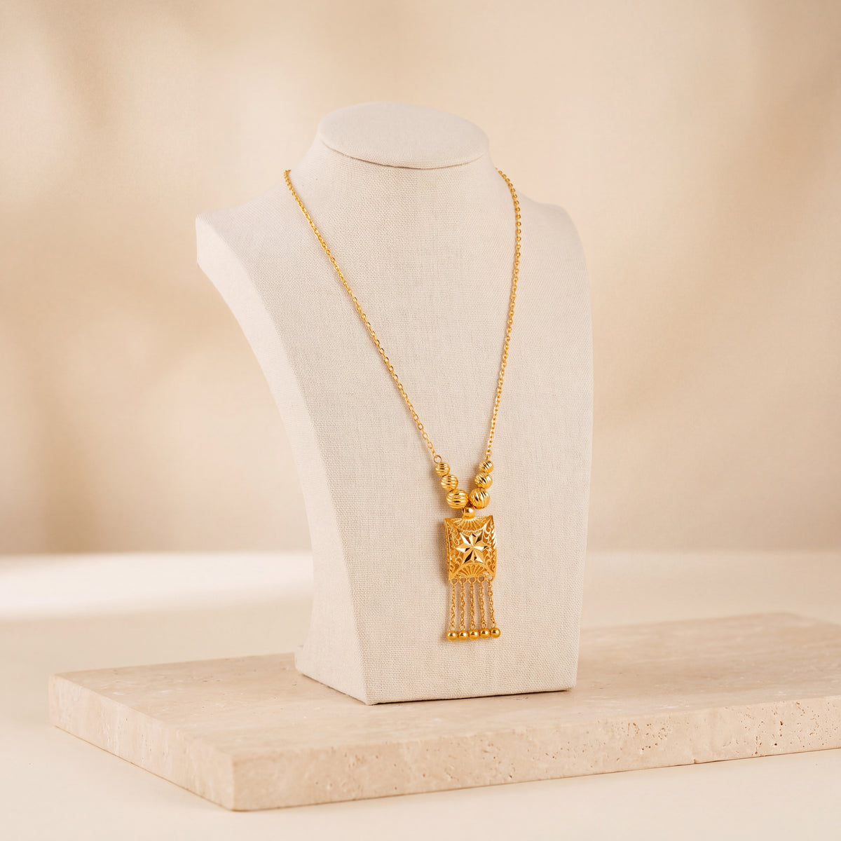 Kids Casting Mala Necklace 8 on travertine
