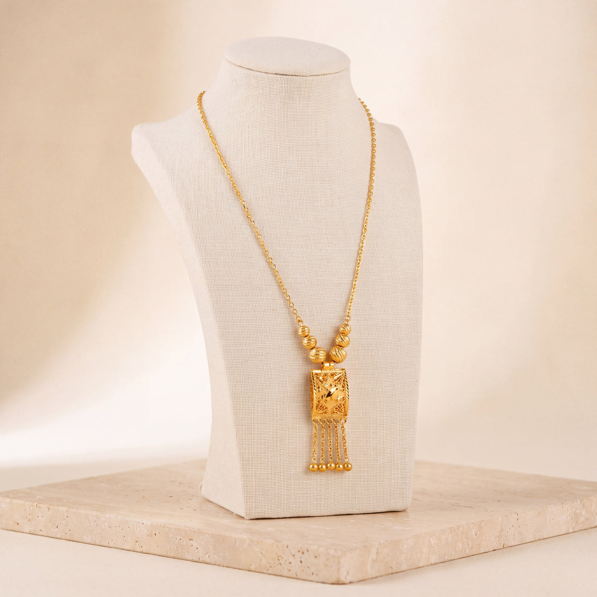 Kids Casting Mala Necklace 9 on travertine