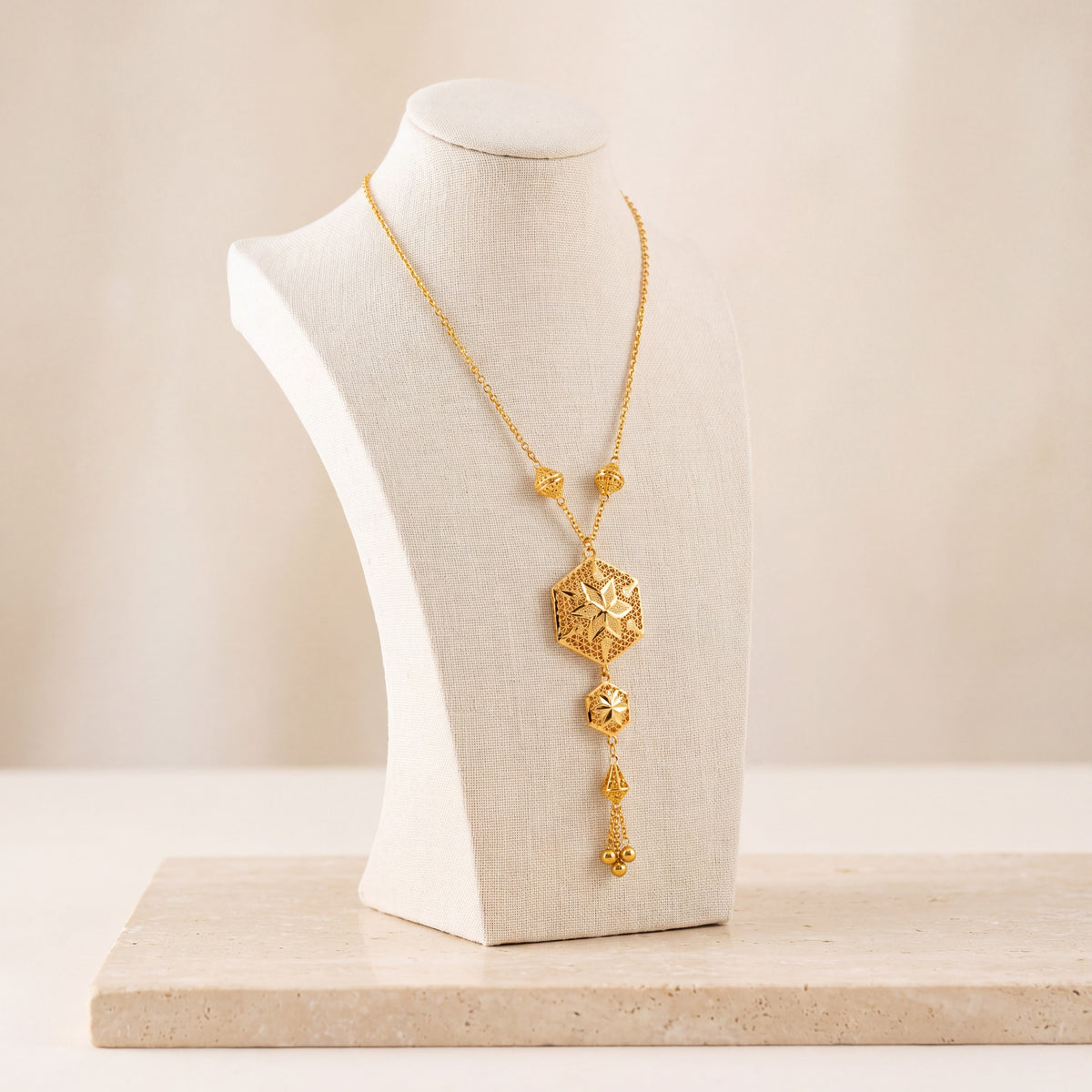 Kids Double Hexa Mala Necklace on travertine