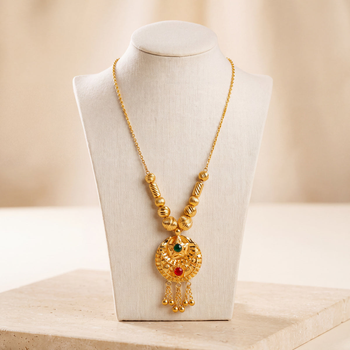 Kids Moon Mala Necklace with Stone 1 on travertine