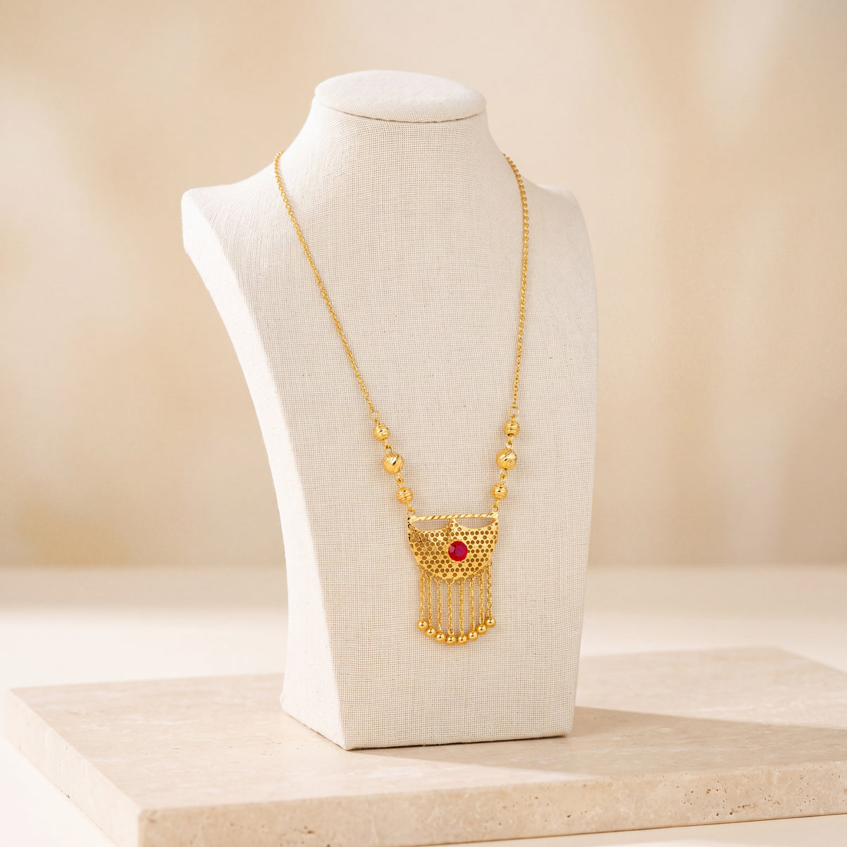 Kids Moon Mala Necklace with Stone 3 on travertine