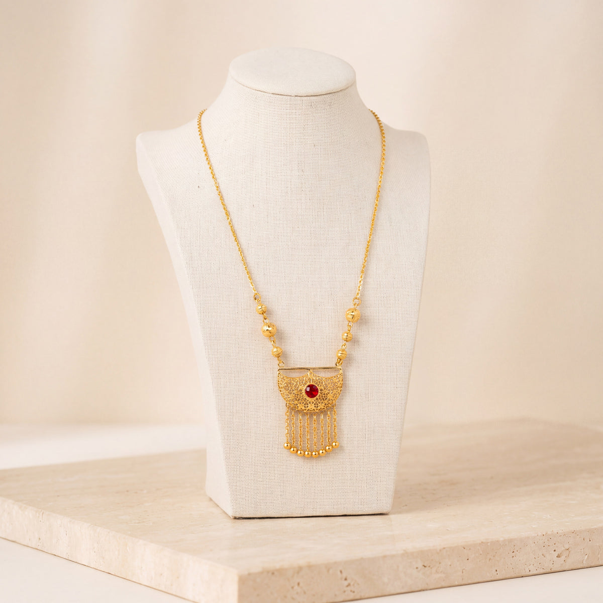 Kids Moon Mala Necklace with Stone 5 on travertine
