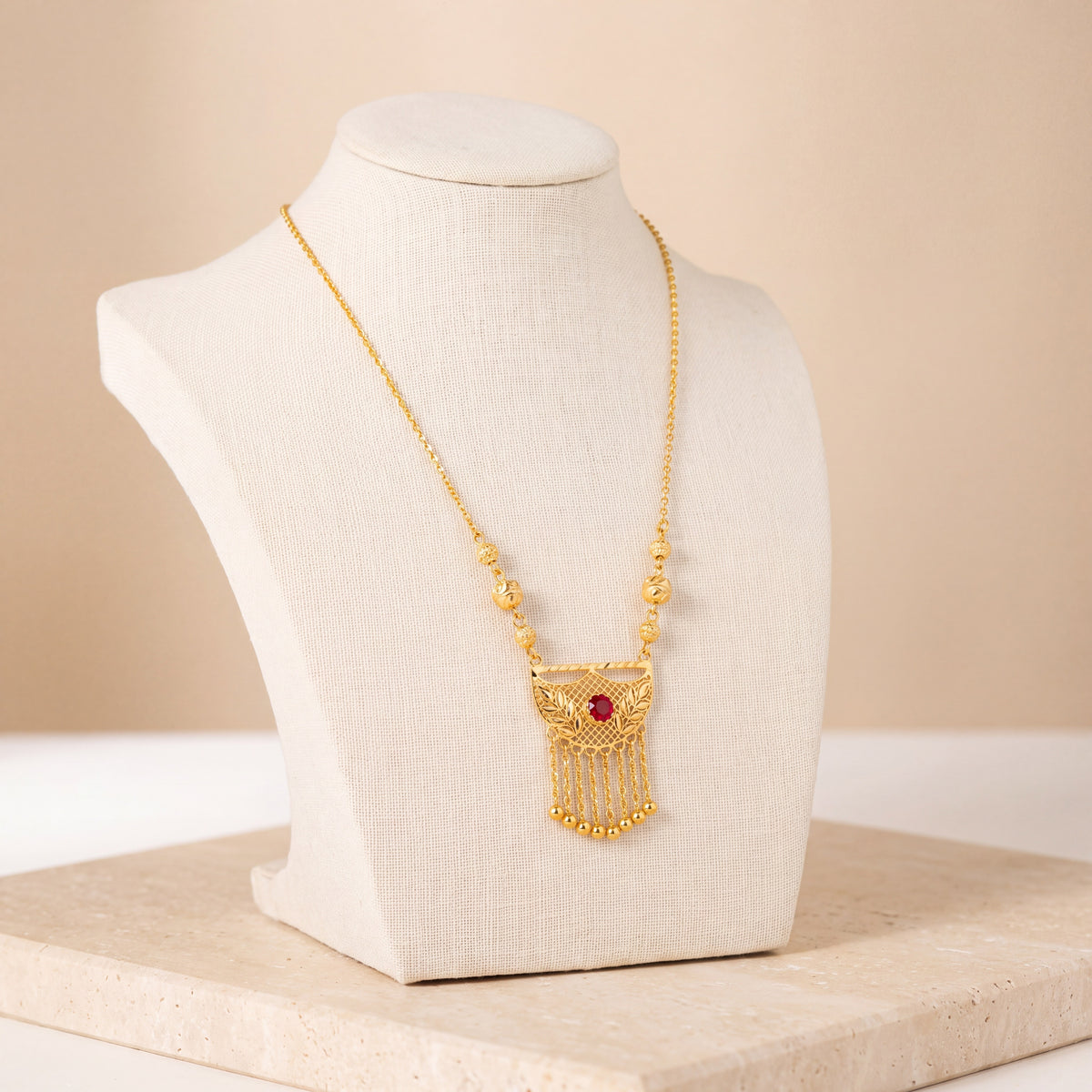 Kids Moon Mala Necklace with Stone 6 on travertine