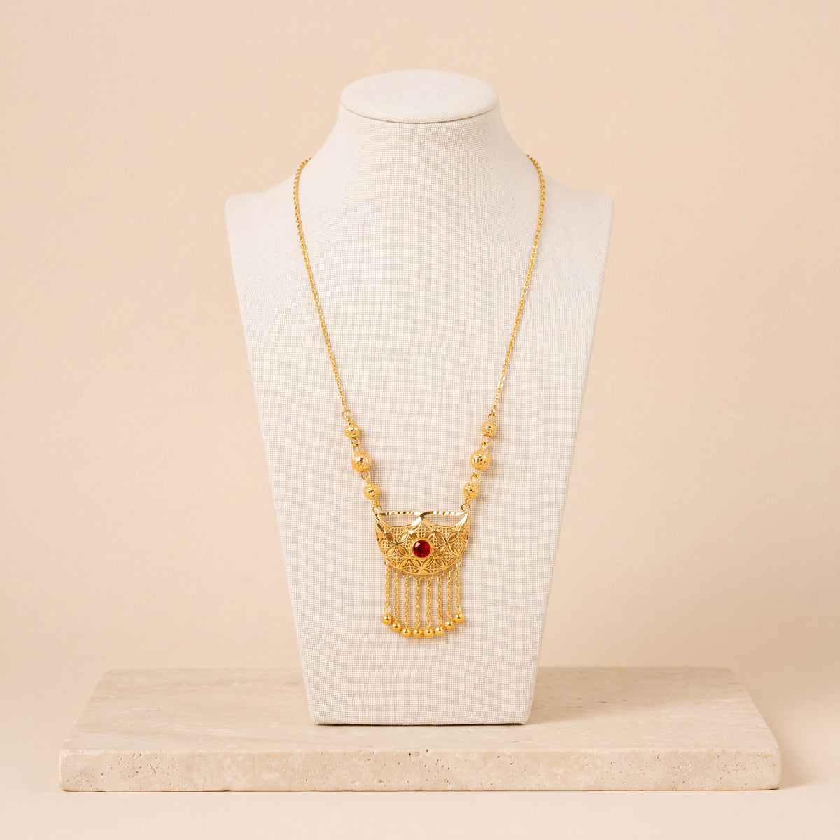 Kids Moon Mala Necklace with Stone 7 on travertine