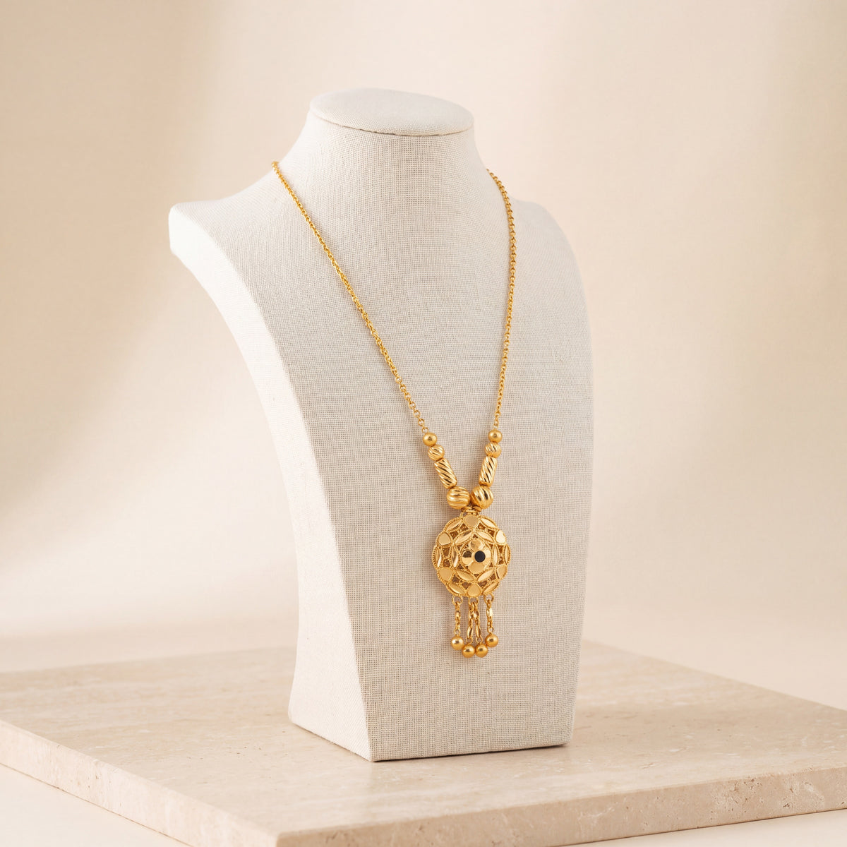 Kids RP Mala Necklace 11 – Green stone, on travertine